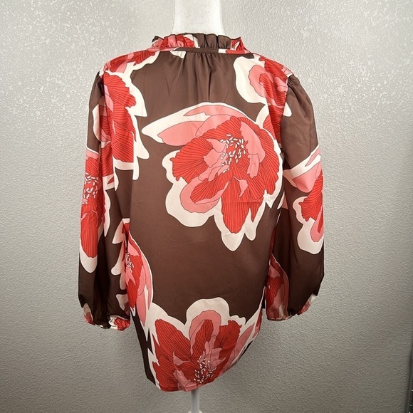 Boho Vacation Summer Flowy V-Neck Oversized Long Sleeve Top Size Medium - Picture 4 of 5
